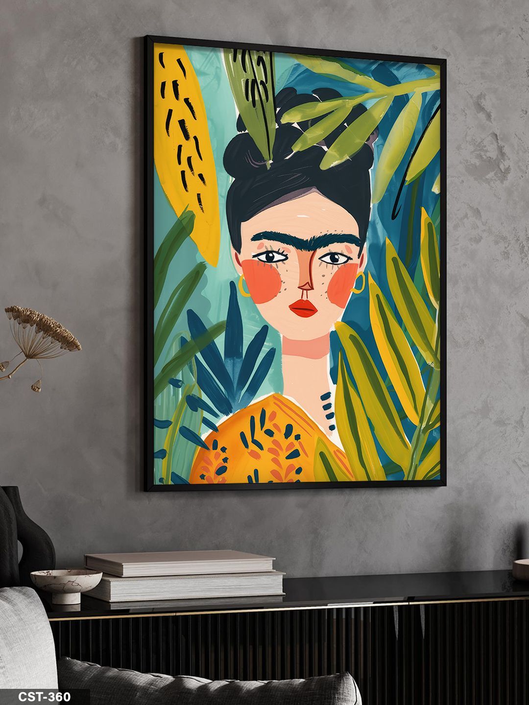 Frida Kahlo Portre Tek Parça Ahşap Çerçeveli Tablo Siyah - 50 x 70 CM