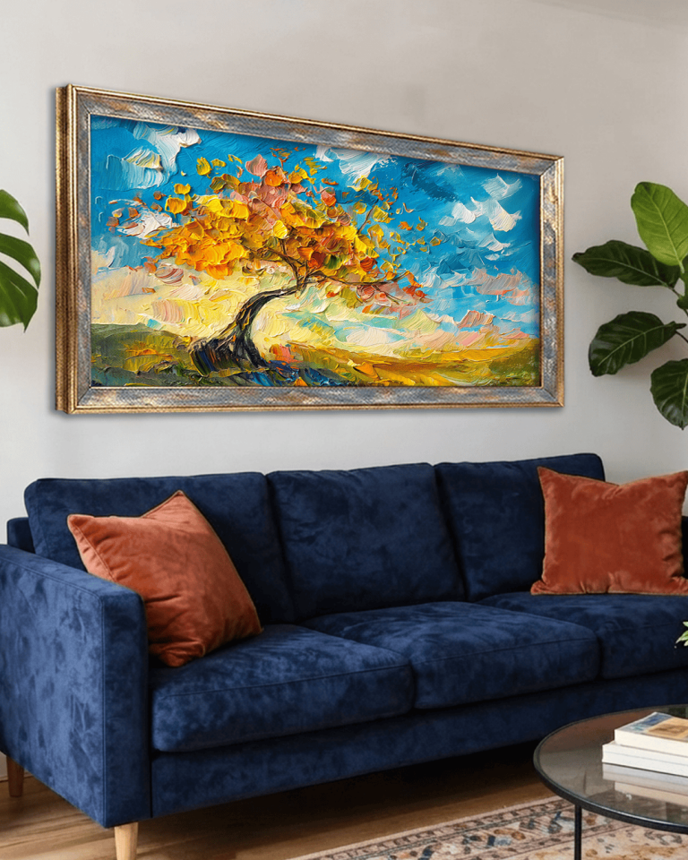 Renklerin Ağacı Premium Çerçeveli Tek Parça Tablo 65X110 cm PRM