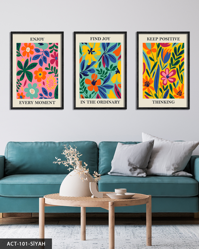 Botanik Poster 3 Parça Ahşap Çerçeveli Tablo ACT Siyah - 40 x 60 CM