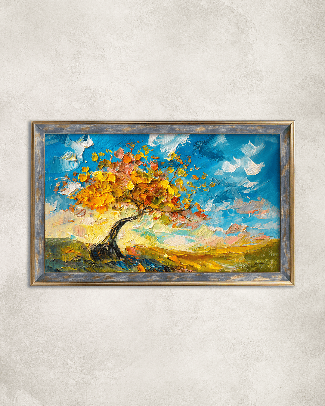 Renklerin Ağacı Premium Çerçeveli Tek Parça Tablo 65X110 cm PRM Mavi