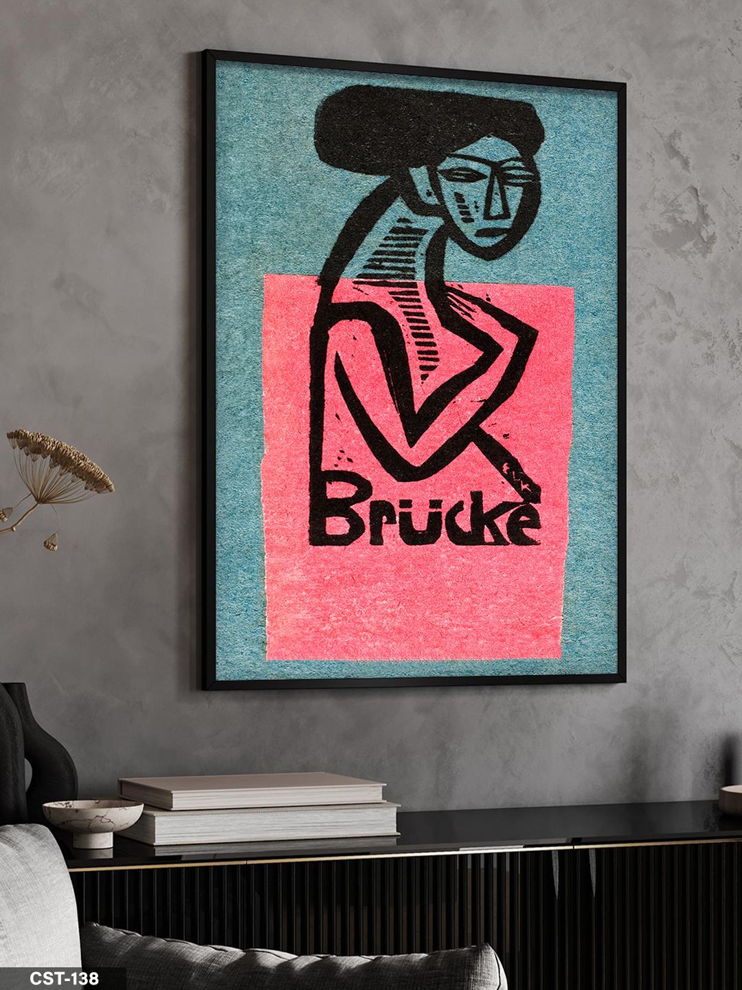 Pembe Fonlu Brücke Yazılı Tek Parça Ahşap Çerçeveli Tablo Siyah - 20 x 30 CM