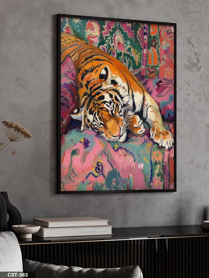 Kaplan Tek Parça Ahşap Çerçeveli Tablo Siyah - 50 x 70 CM