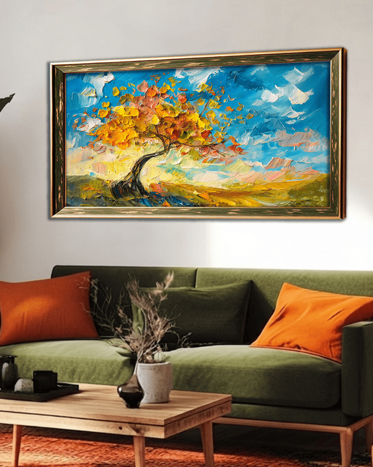 Renklerin Ağacı Premium Çerçeveli Tek Parça Tablo 65X110 cm PRM Yeşil