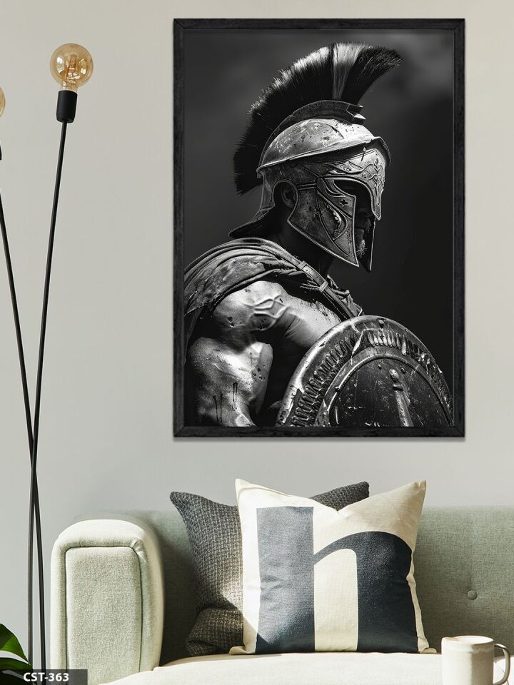Savaşçı Gladyatör Tek Parça Ahşap Çerçeveli Tablo Siyah - 50 x 70 CM