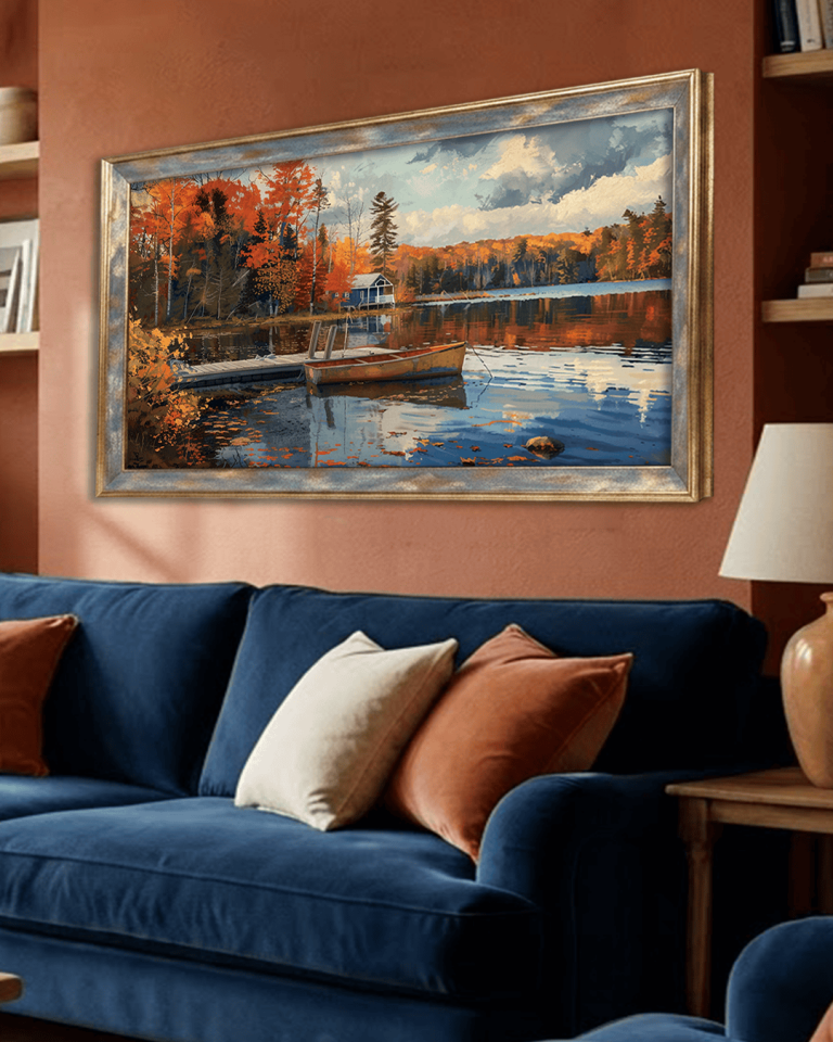 Yağlı Boya Görünümlü Kayık Premium Çerçeveli Tek Parça Tablo 65X110 cm PRM