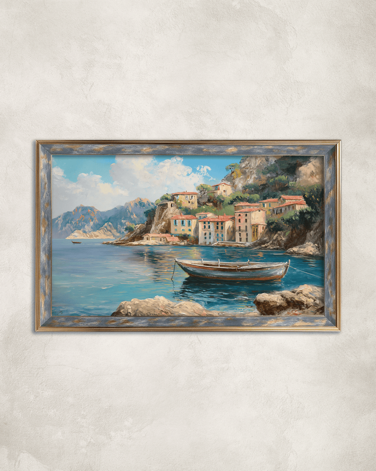 Sahil Kasabası Premium Çerçeveli Tek Parça Tablo 65X110 cm PRM