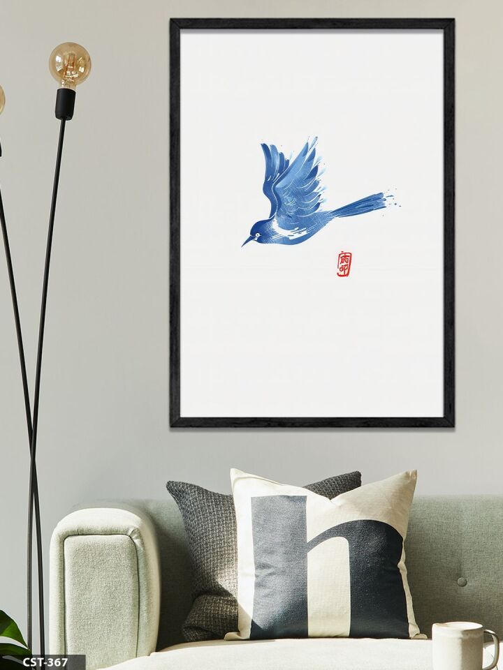 Mavi Kuş Tek Parça Ahşap Çerçeveli Tablo Siyah - 50 x 70 CM