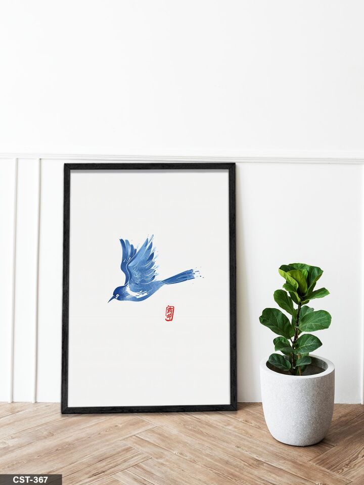 Mavi Kuş Tek Parça Ahşap Çerçeveli Tablo Siyah - 50 x 70 CM