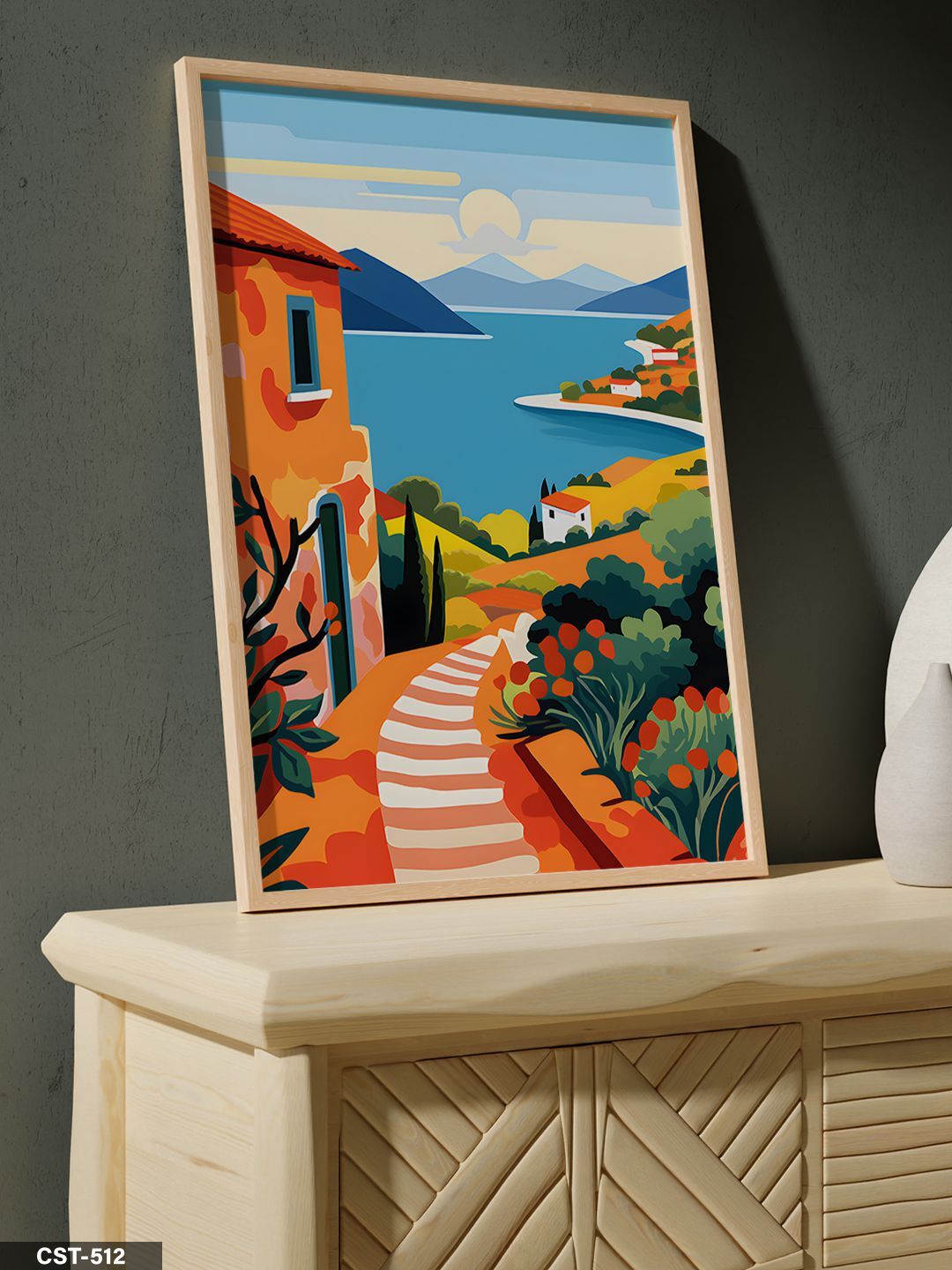 Renkli Deniz Yolu Tek Parça Ahşap Çerçeveli Tablo Naturel - 20 x 30 CM