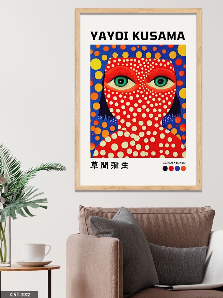 Yayoi Kusama Kırmızı Benekli Portre Tek Parça Ahşap Çerçeveli Tablo Naturel - 40 x 60 CM