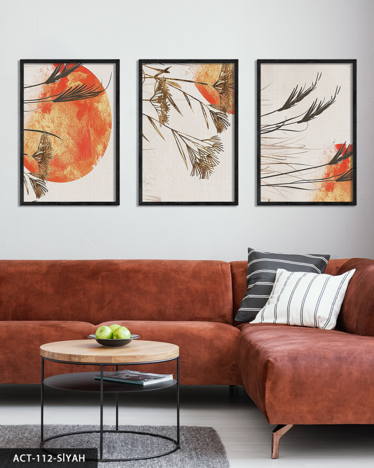 Sulu Boya Görünümlü Modern Sanat 3 Parça Ahşap Çerçeveli Tablo ACT Siyah - 40 x 60 CM