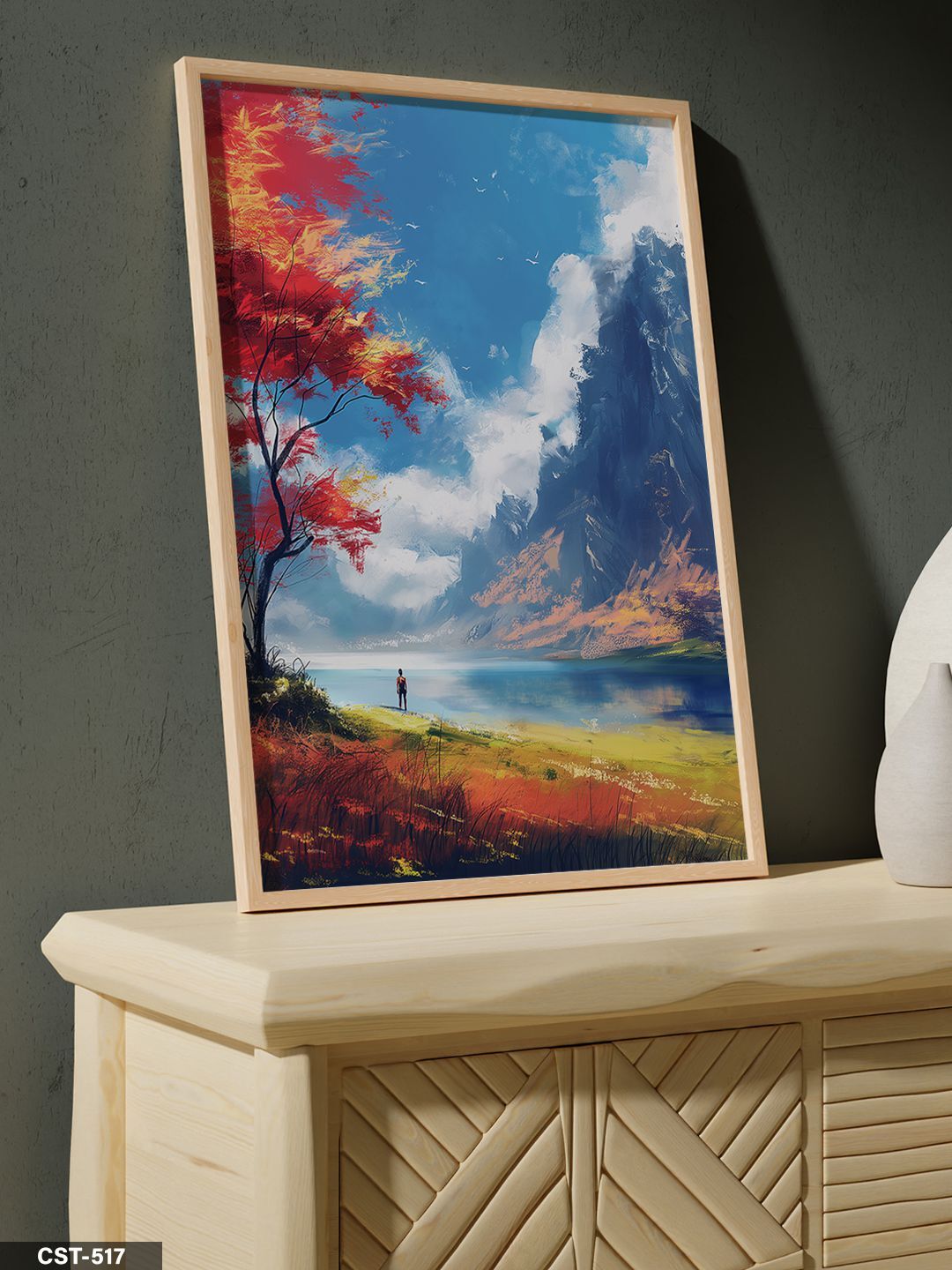 Sonbahar Manzara Tek Parça Ahşap Çerçeveli Tablo Naturel - 20 x 30 CM