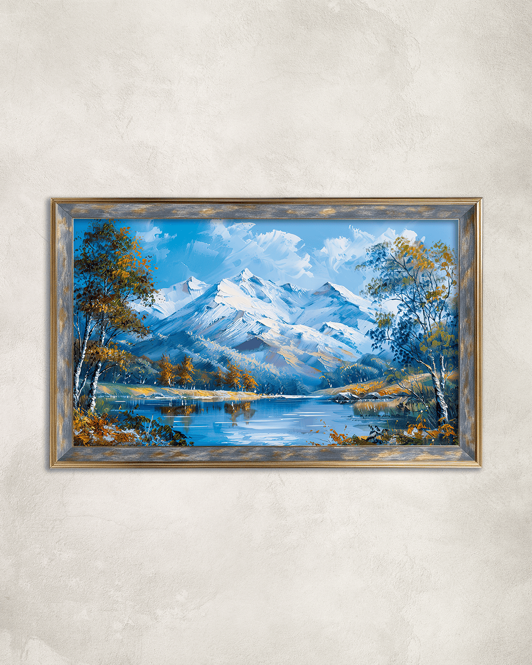 Yağlı Boya Görünümlü Dağ Manzarası Premium Çerçeveli Tek Parça Tablo 65X110 cm PRM