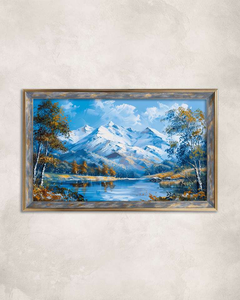 Yağlı Boya Görünümlü Dağ Manzarası Premium Çerçeveli Tek Parça Tablo 65X110 cm PRM