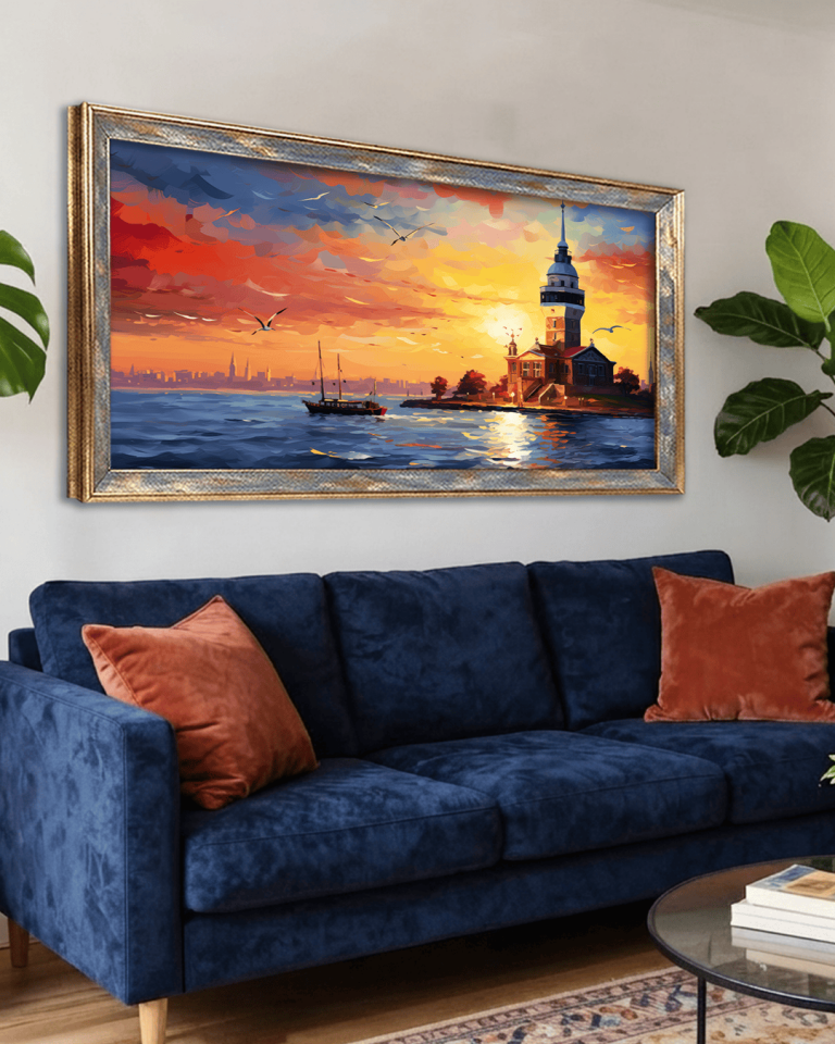 Kız Kulesi Premium Çerçeveli Tek Parça Tablo 65X110 cm PRM
