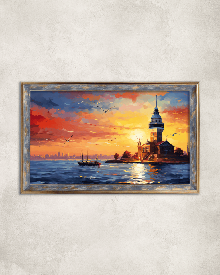 Kız Kulesi Premium Çerçeveli Tek Parça Tablo 65X110 cm PRM