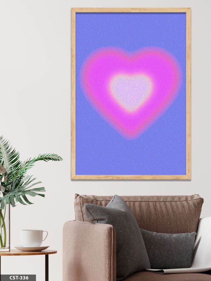 Pembe Kalp Tek Parça Ahşap Çerçeveli Tablo Naturel - 40 x 60 CM
