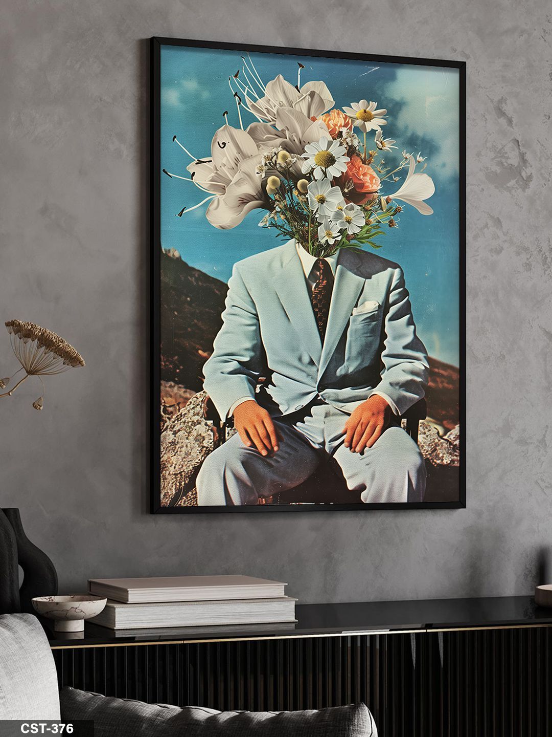 Çiçek Surat Beyefendi Tek Parça Ahşap Çerçeveli Tablo Siyah - 50 x 70 CM