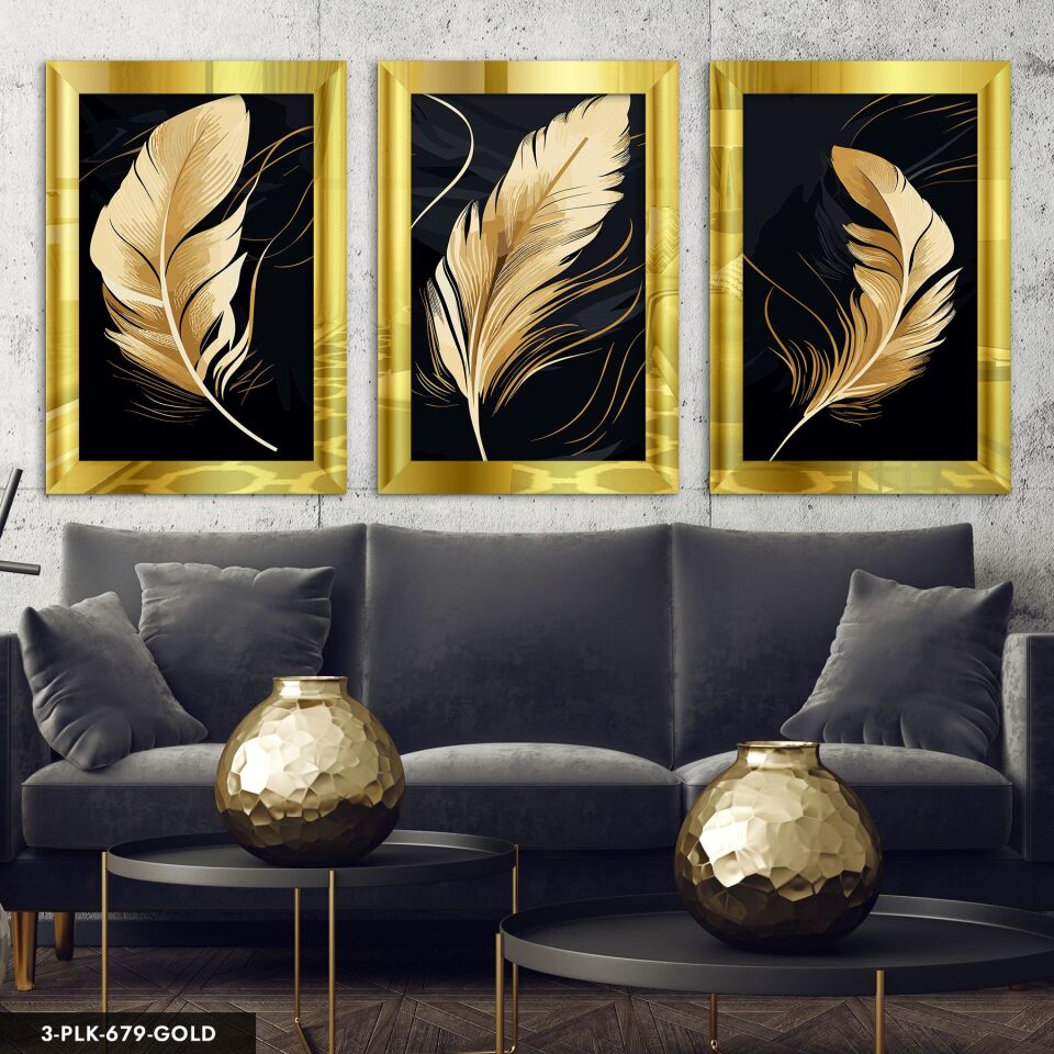 Gold Tüyler 3 Parça Pleksi Aynalı Tablo 60 x 80 CM - Gold