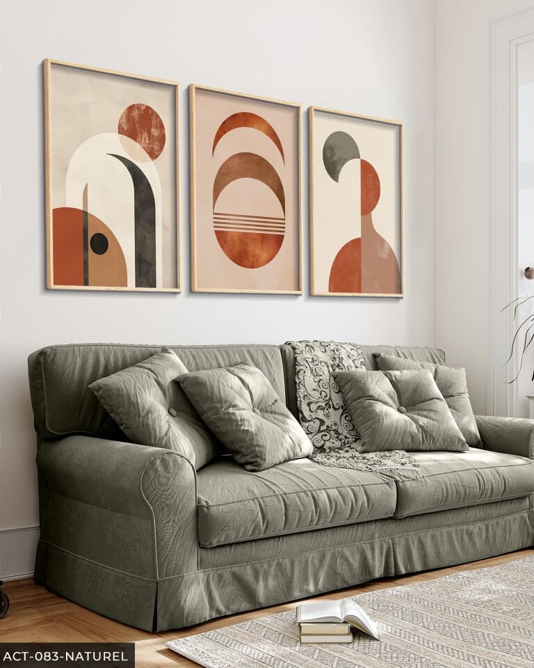 Soyut Desenler 3 Parça Ahşap Çerçeveli Tablo Naturel - 30 x 40 CM