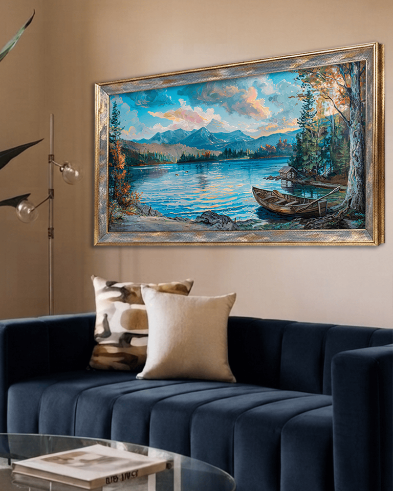 Göldeki Kayık Premium Çerçeveli Tek Parça Tablo 65X110 cm PRM