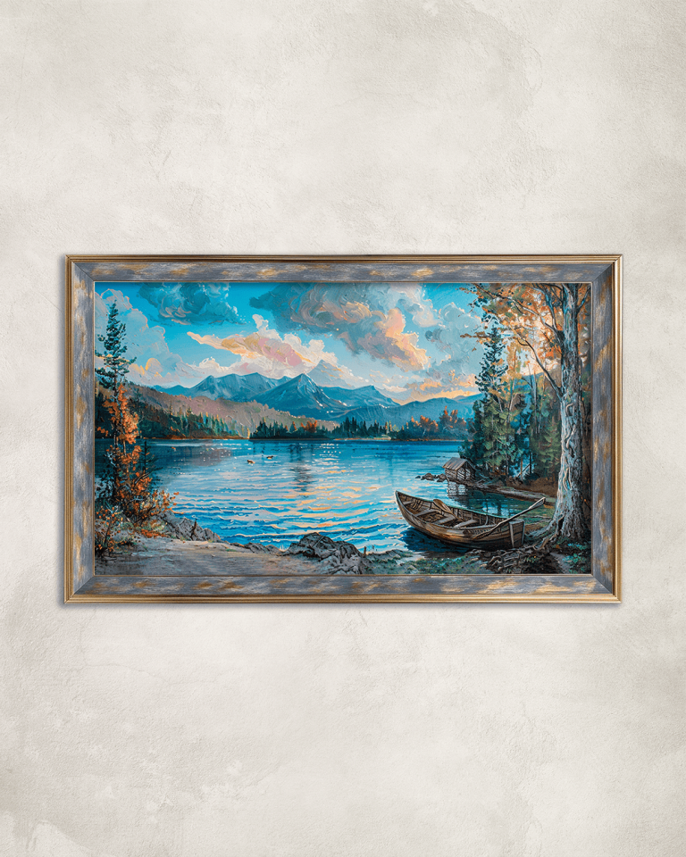 Göldeki Kayık Premium Çerçeveli Tek Parça Tablo 65X110 cm PRM