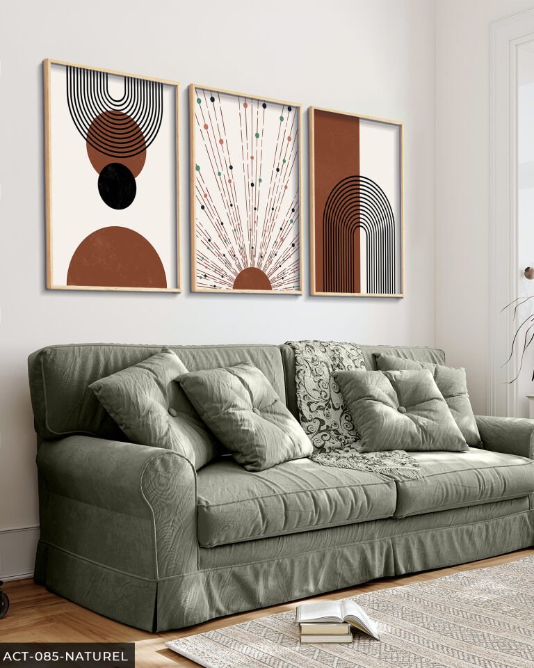 Soyut Desenler 3 Parça Ahşap Çerçeveli Tablo Naturel - 30 x 40 CM