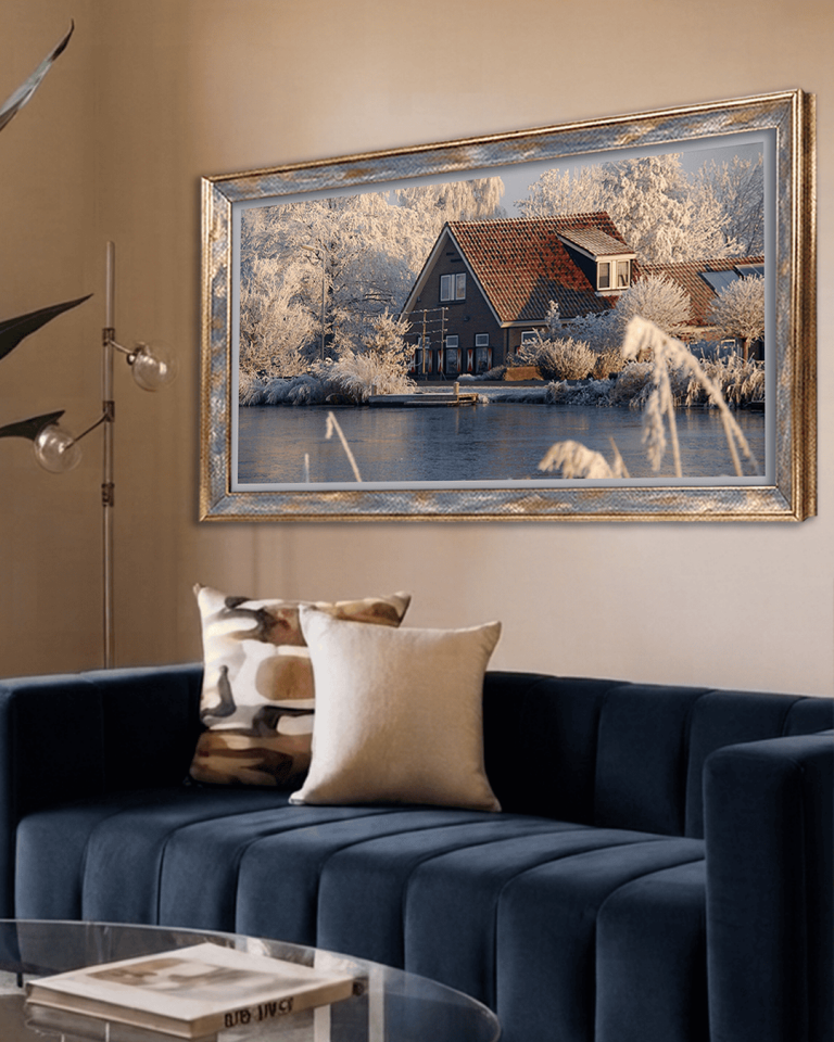 Göl Kenarında Ev Premium Çerçeveli Tek Parça Tablo 65X110 cm PRM