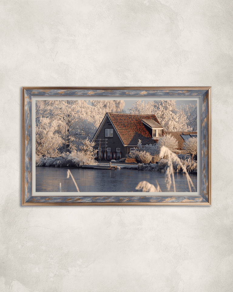Göl Kenarında Ev Premium Çerçeveli Tek Parça Tablo 65X110 cm PRM