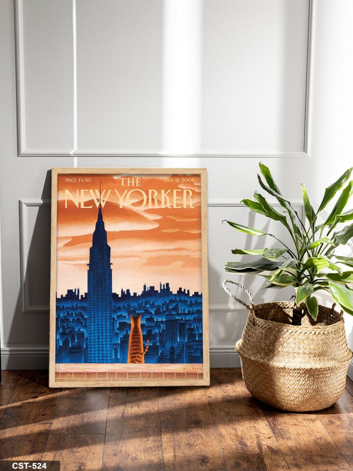 The New Yorker Poster Kedi Tek Parça Ahşap Çerçeveli Tablo Naturel - 20 x 30 CM