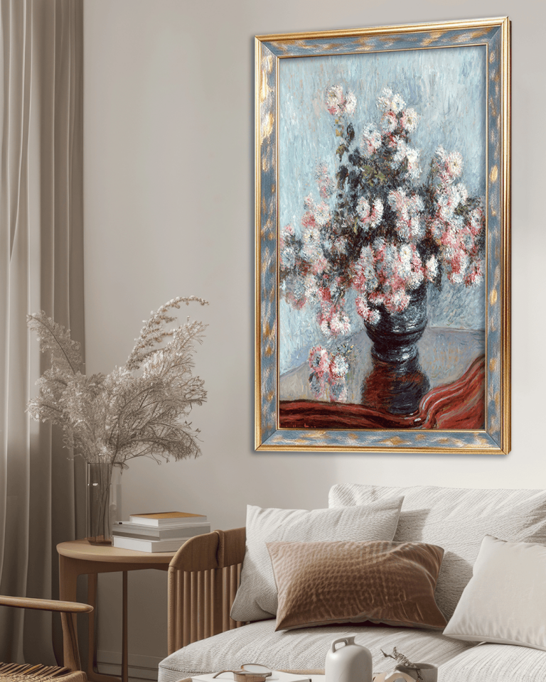 Claude Monet Krizantem Demeti Premium Çerçeveli Tek Parça Tablo 65X110 cm PRM