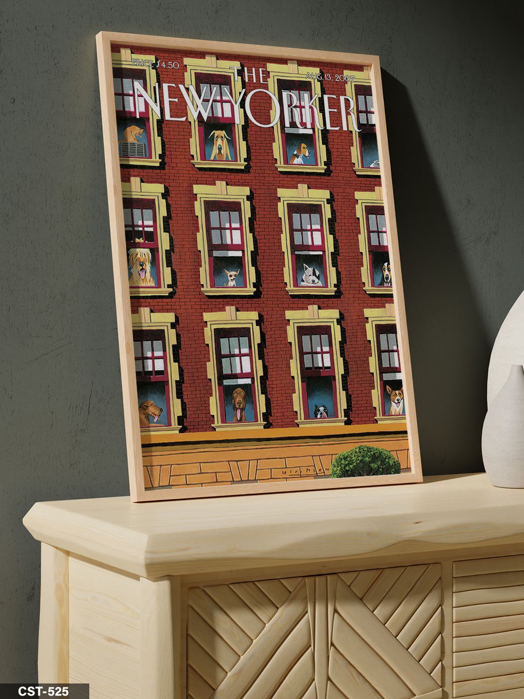 The New Yorker Poster Köpekler Tek Parça Ahşap Çerçeveli Tablo Naturel - 20 x 30 CM