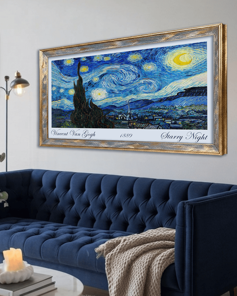Vincent Van Gogh Starry Night Premium Çerçeveli Tek Parça Tablo 65X110 cm PRM