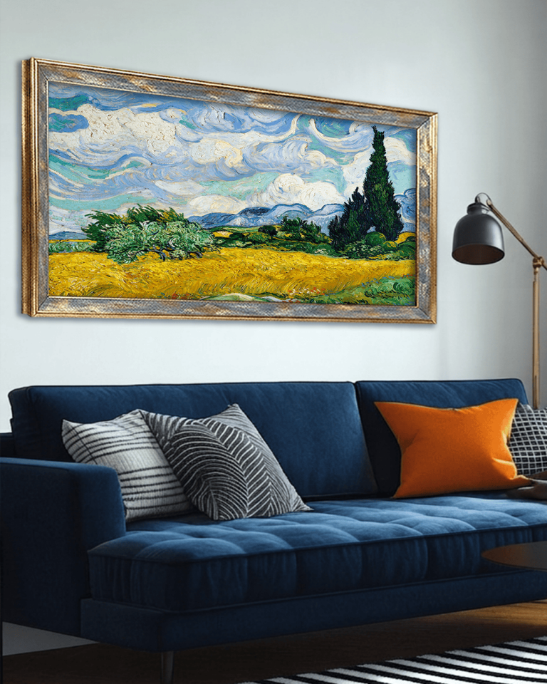 Vincent Van Gogh Selvili Çayır Premium Çerçeveli Tek Parça Tablo 65X110 cm PRM