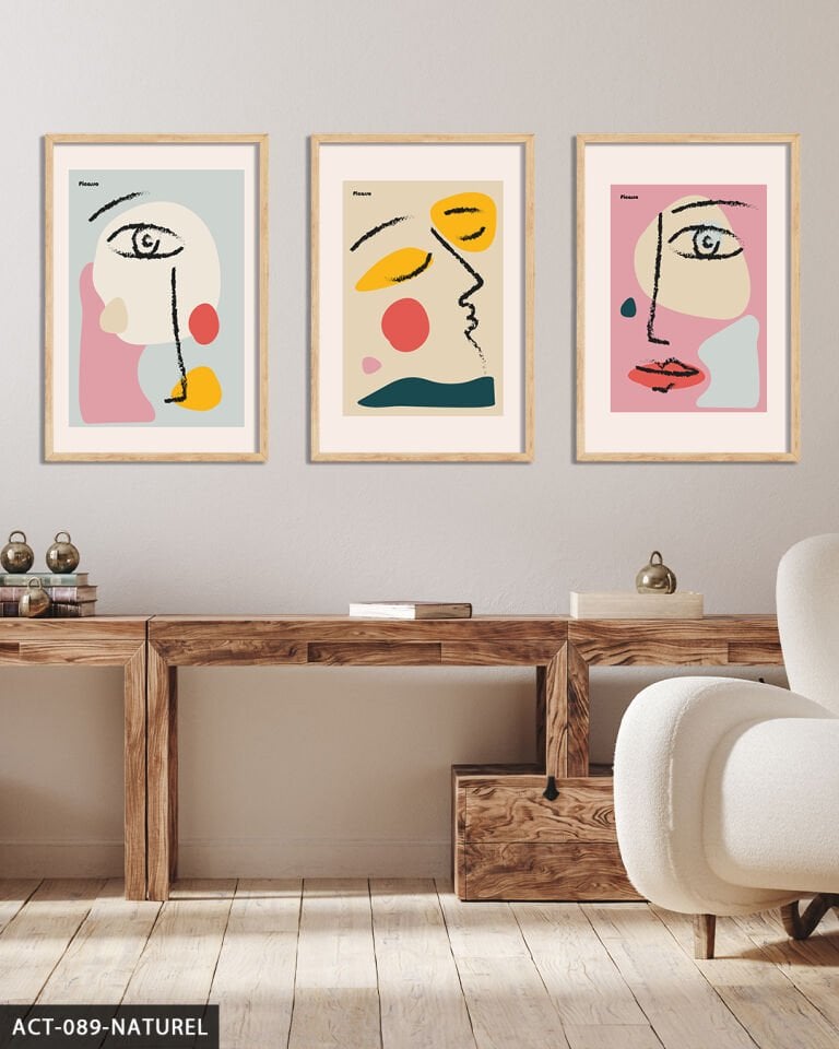 Picasso Kadın Portre 3 Parça Ahşap Çerçeveli Tablo Naturel - 30 x 40 CM