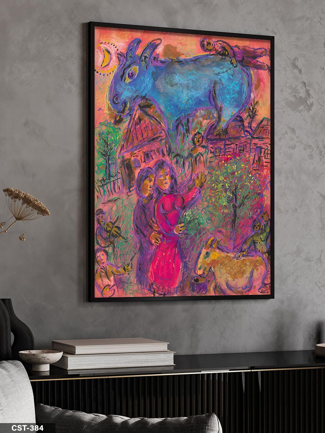 Mavi İnek Tek Parça Ahşap Çerçeveli Tablo Siyah - 50 x 70 CM