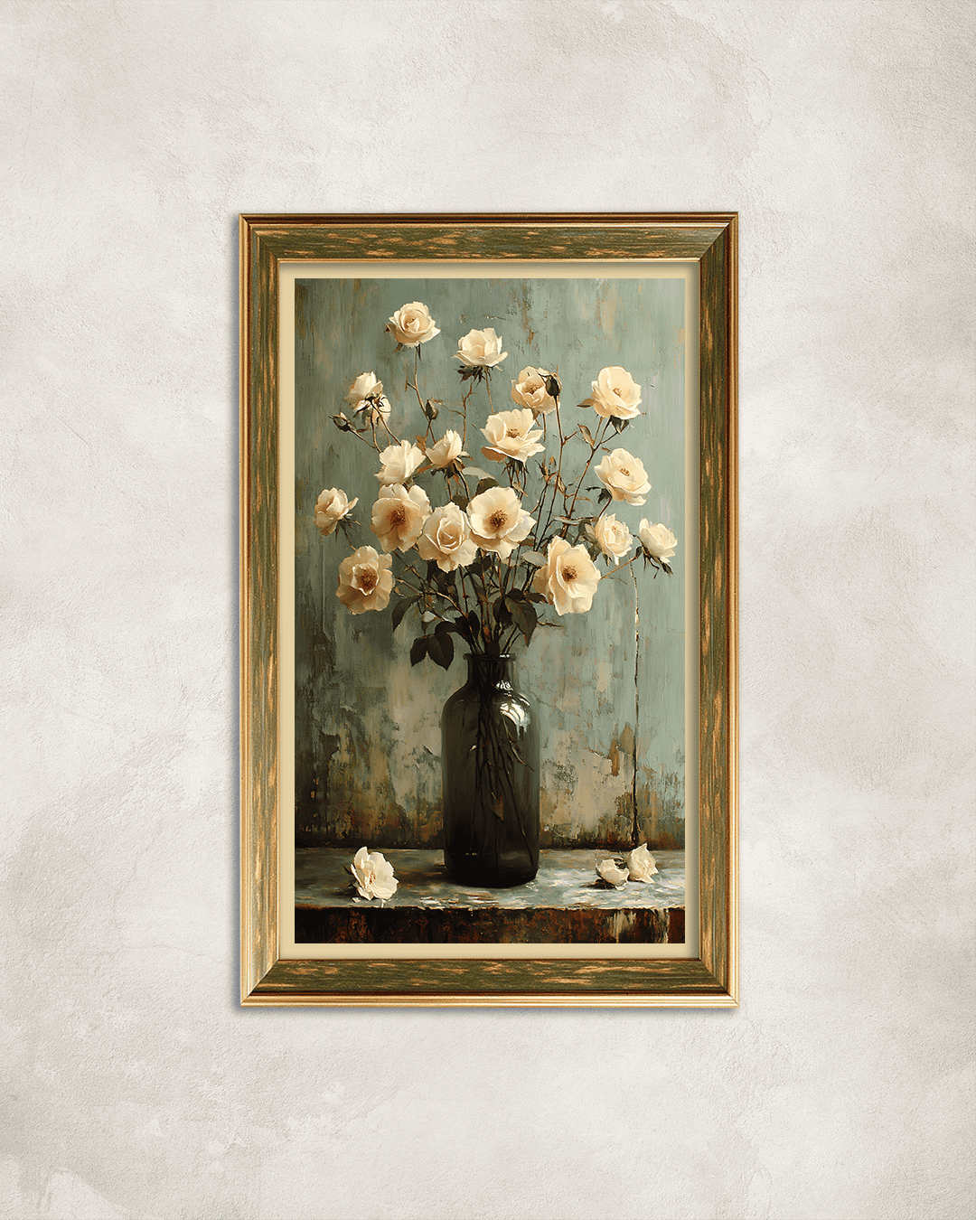 Vazoda Beyaz Çiçekler Premium Çerçeveli Tek Parça Tablo 65X110 cm PRM