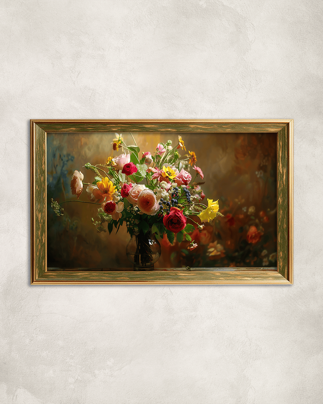 Vazoda Renkli Güller Premium Çerçeveli Tek Parça Tablo 65X110 cm PRM