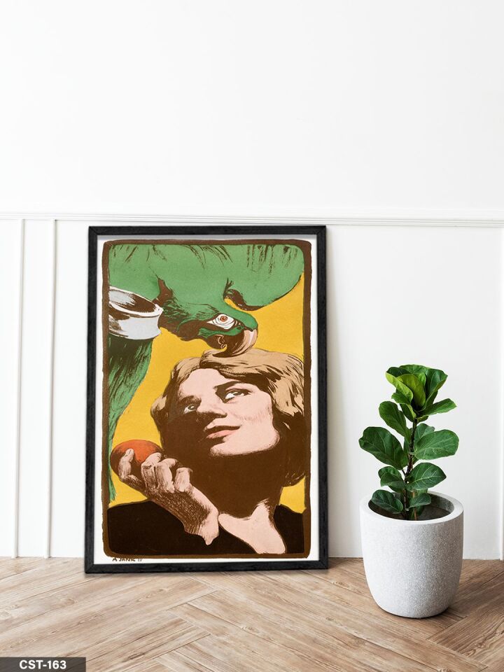 Papağan Adam Tek Parça Ahşap Çerçeveli Tablo Siyah - 20 x 30 CM