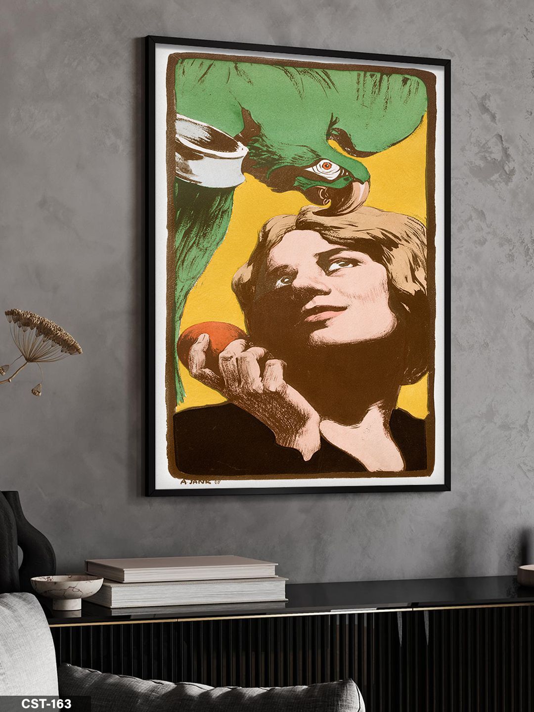 Papağan Adam Tek Parça Ahşap Çerçeveli Tablo Siyah - 20 x 30 CM