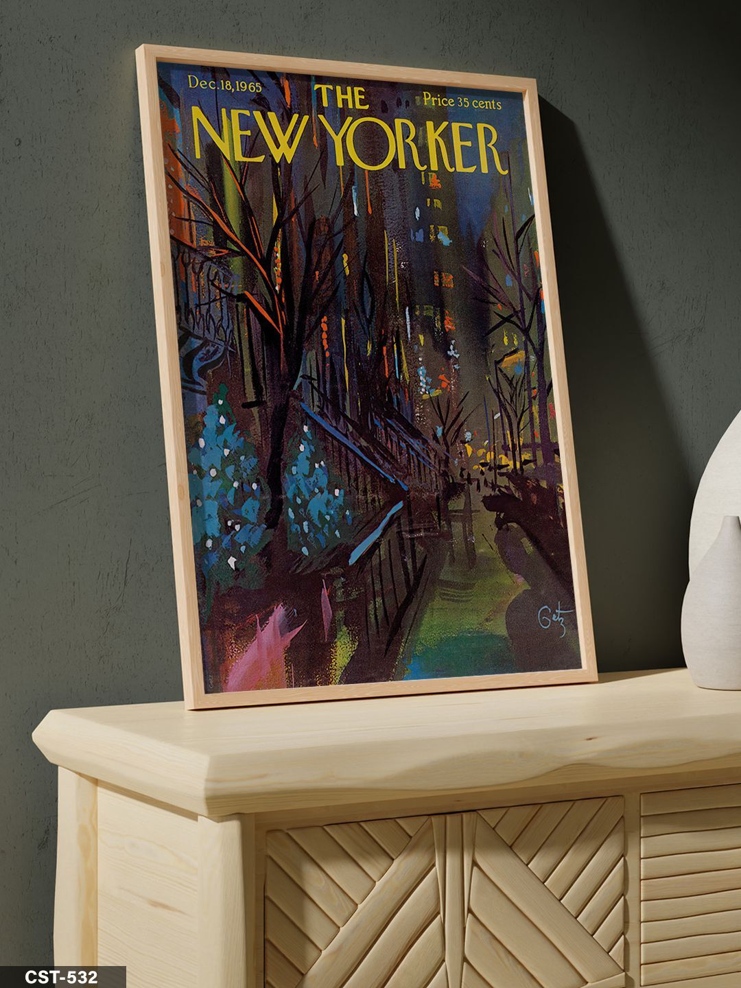 The New Yorker Poster Tek Parça Ahşap Çerçeveli Tablo Naturel - 20 x 30 CM