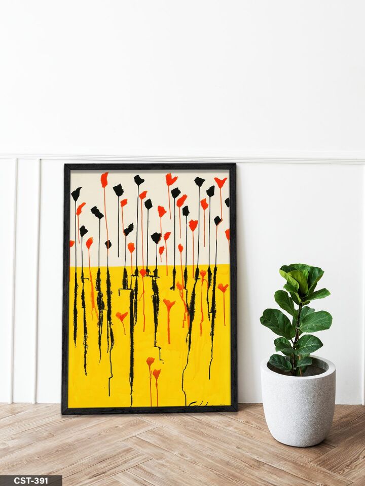 Boya İzleri Tek Parça Ahşap Çerçeveli Tablo Siyah - 50 x 70 CM
