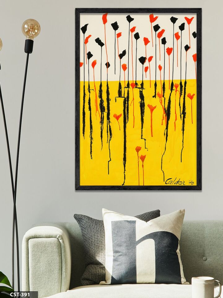 Boya İzleri Tek Parça Ahşap Çerçeveli Tablo Siyah - 50 x 70 CM