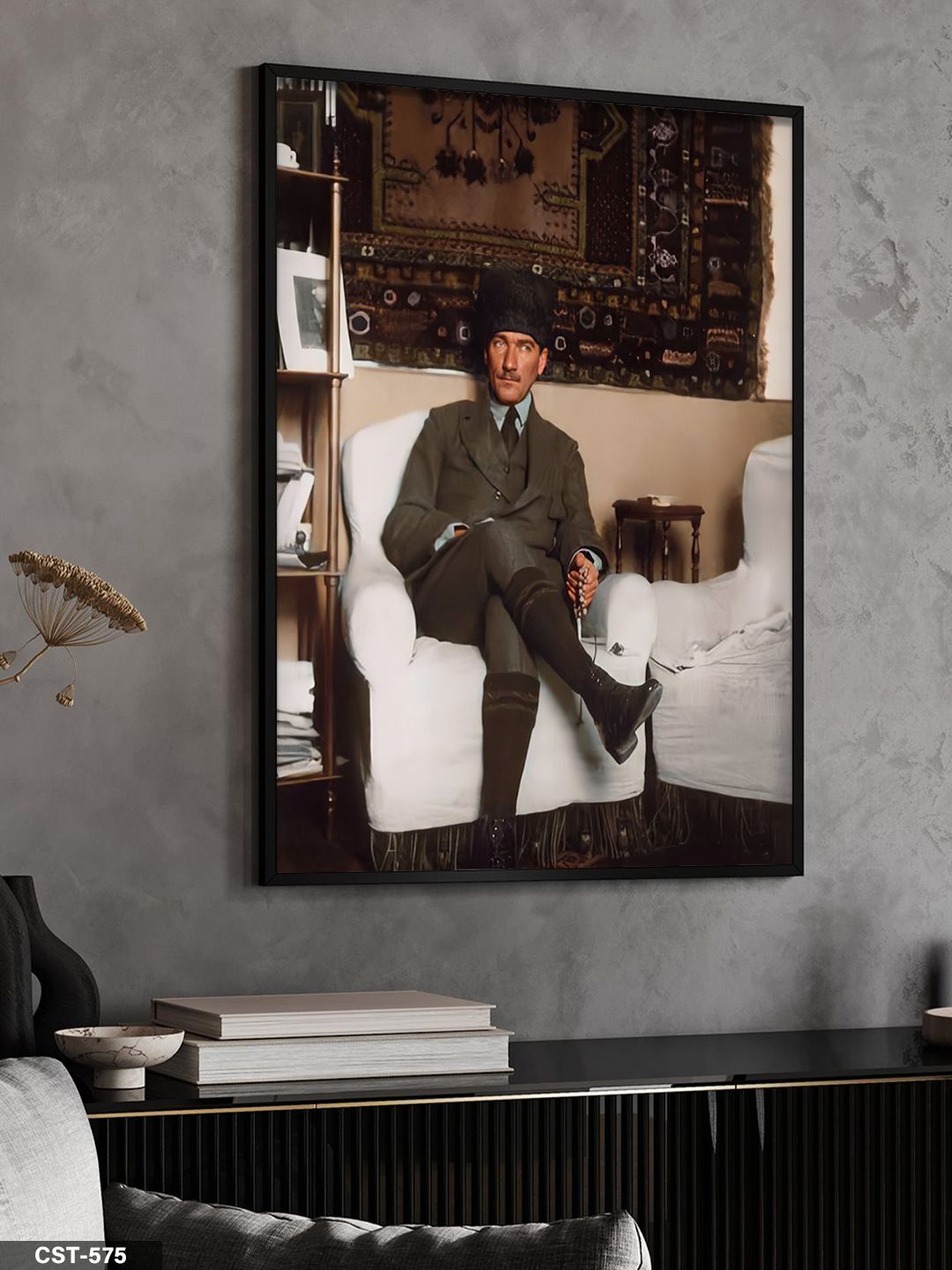 Mustafa Kemal Atatürk Tek Parça Ahşap Çerçeveli Tablo Siyah - 30 x 40 CM