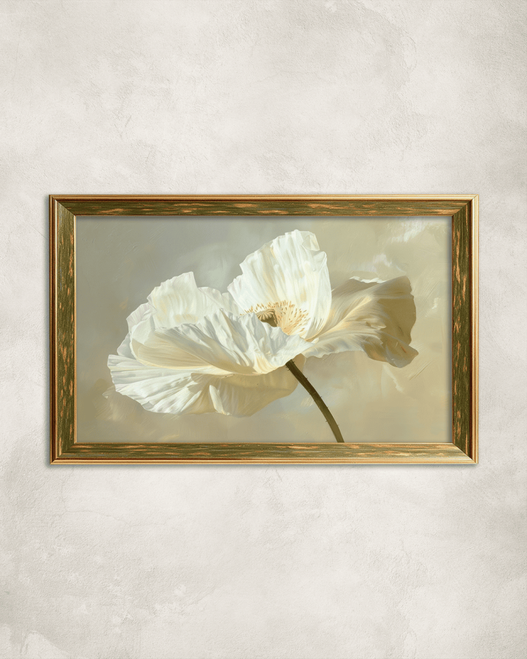 Beyaz Narin Çiçek Premium Çerçeveli Tek Parça Tablo 65X110 cm PRM