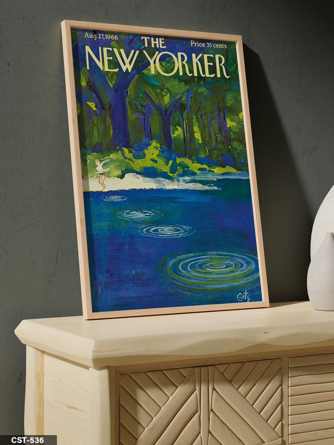 The New Yorker Poster Tek Parça Ahşap Çerçeveli Tablo Naturel - 20 x 30 CM