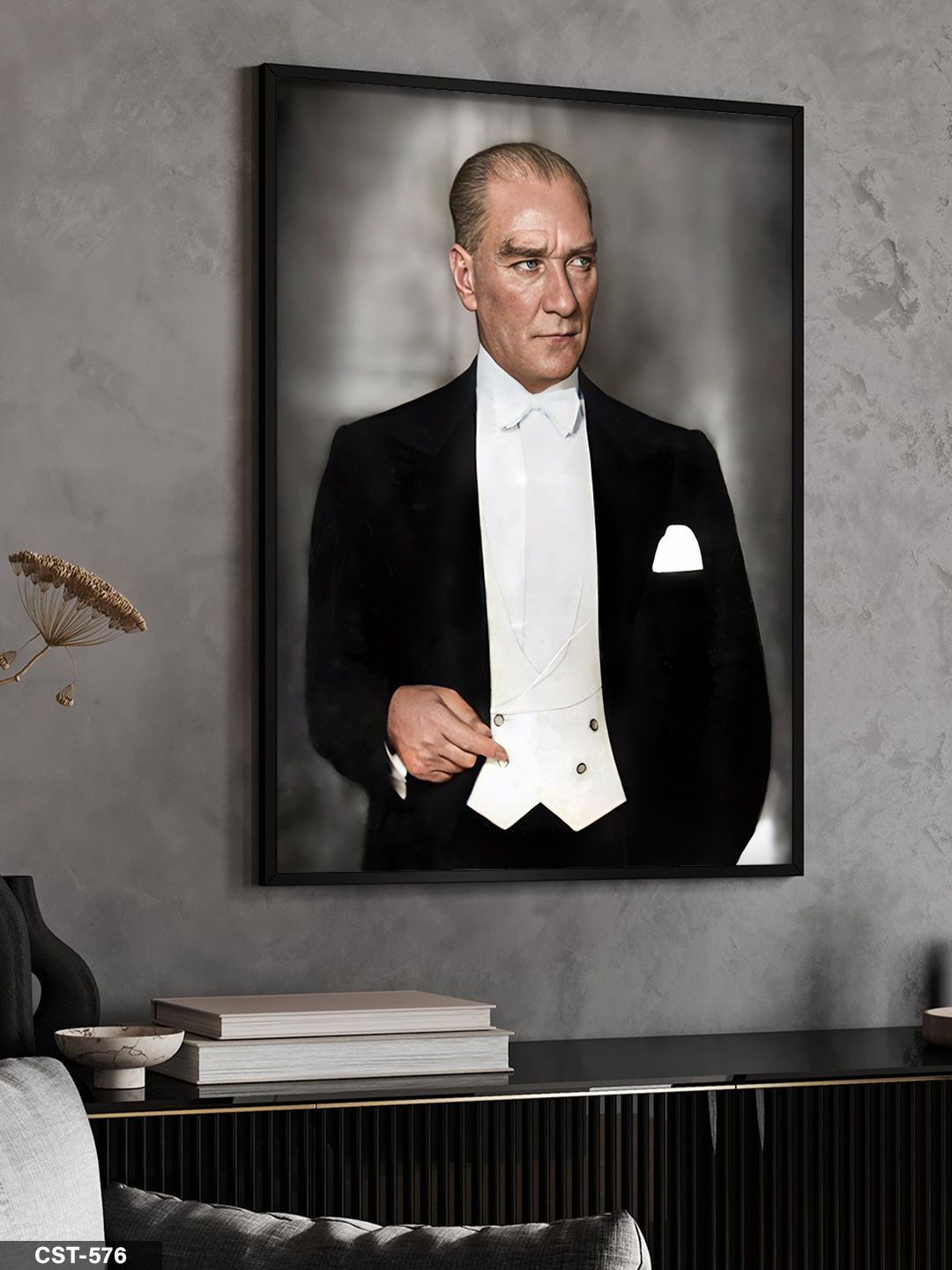Mustafa Kemal Atatürk Tek Parça Ahşap Çerçeveli Tablo Siyah - 30 x 40 CM