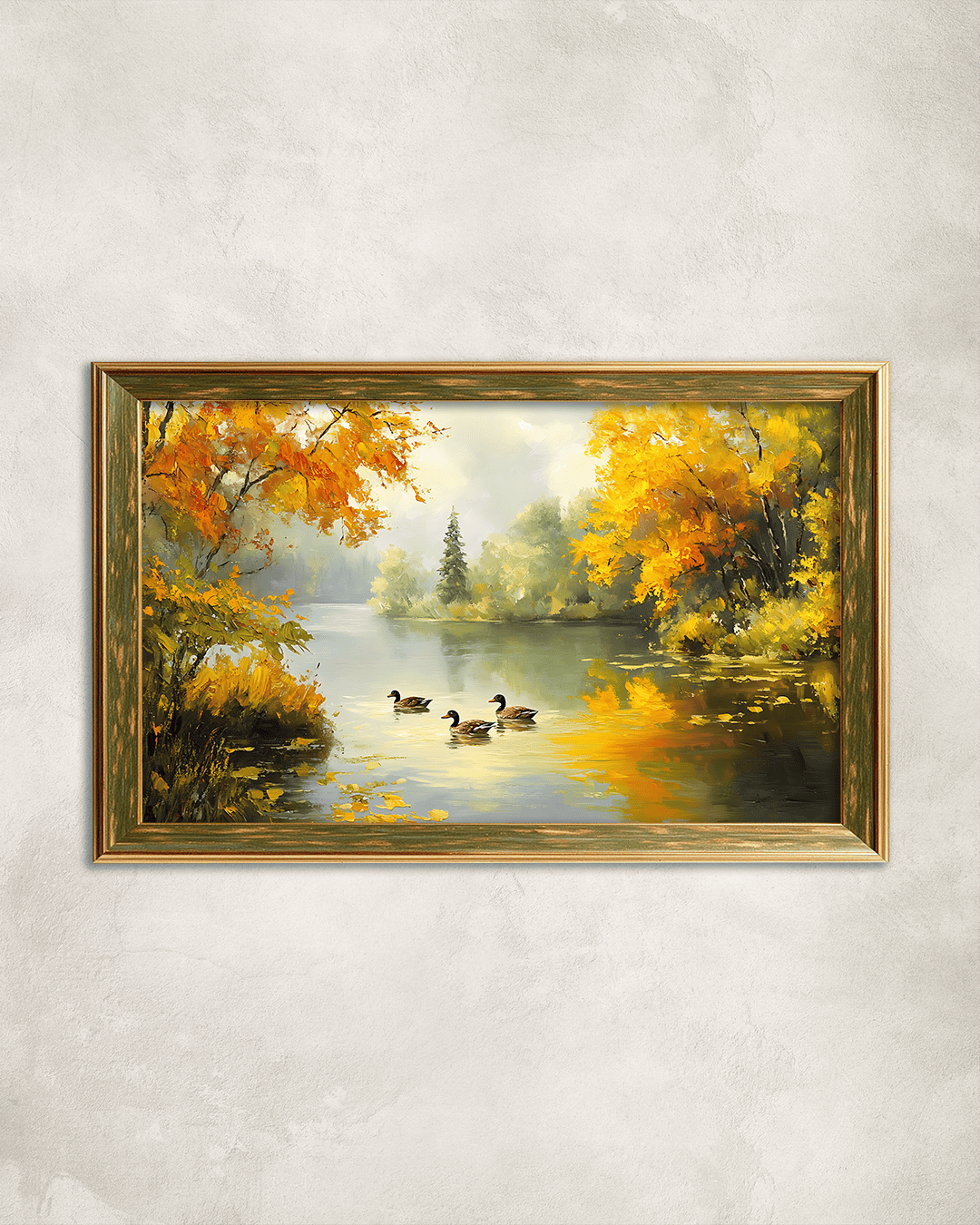 Sonbahar Gölet Premium Çerçeveli Tek Parça Tablo 65X110 cm PRM