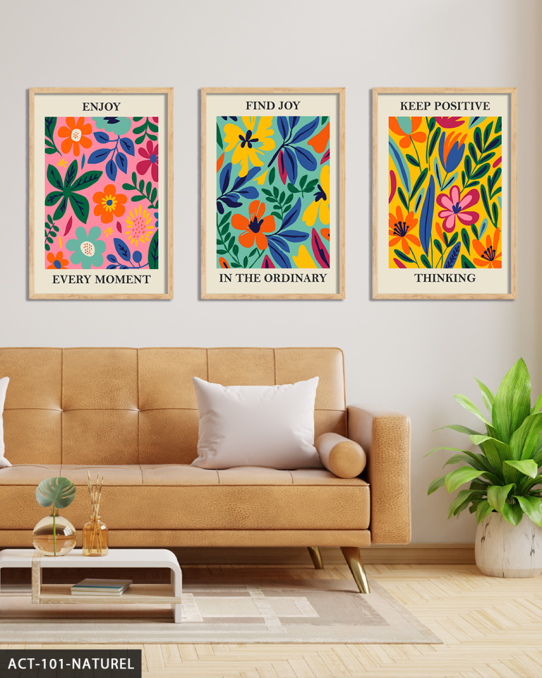 Botanik Poster 3 Parça Ahşap Çerçeveli Tablo ACT Naturel - 30 x 40 CM