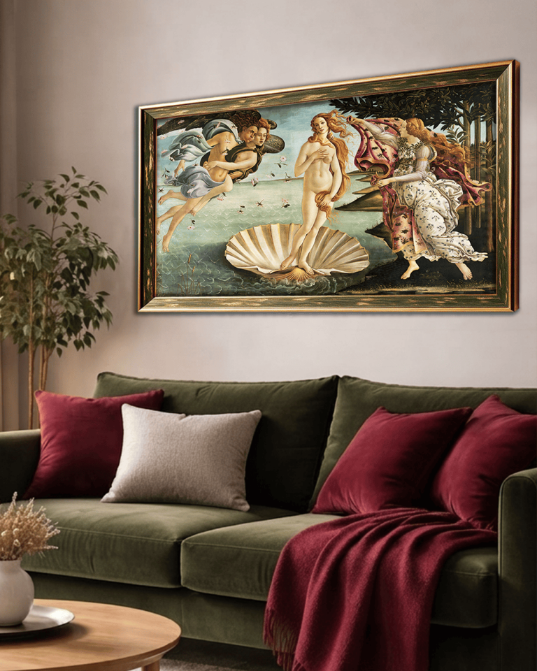 Botticelli Venüs'ün Doğuşu Premium Çerçeveli Tek Parça Tablo 65X110 cm PRM